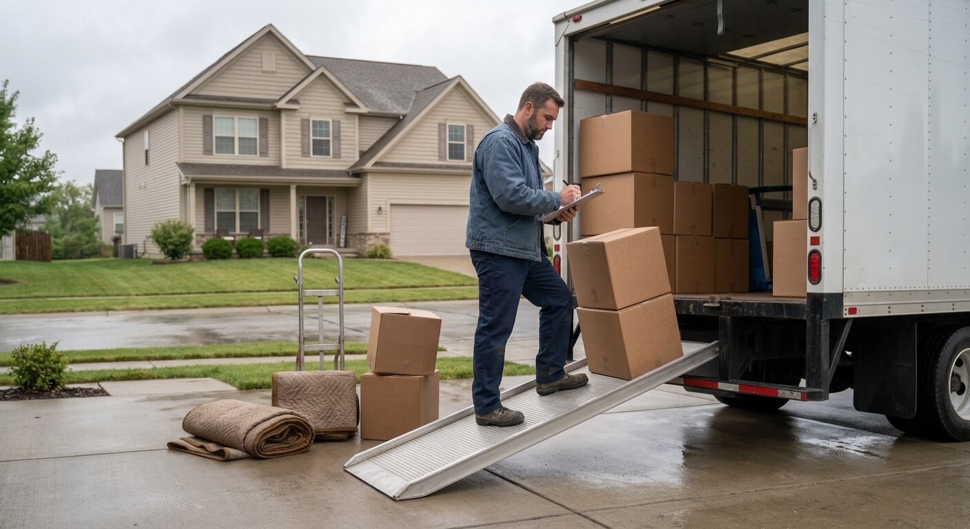 Person loading a rented moving truck during a DIY move